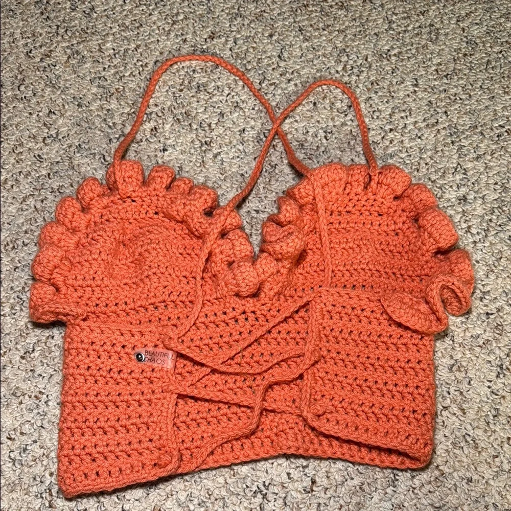 Handmade Crochet Ruffle Top - Orange - Picture 2 of 2